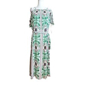 Parker Floral Silky Maxi Dress Size M Belted Floral Garden Party Open Sleeves